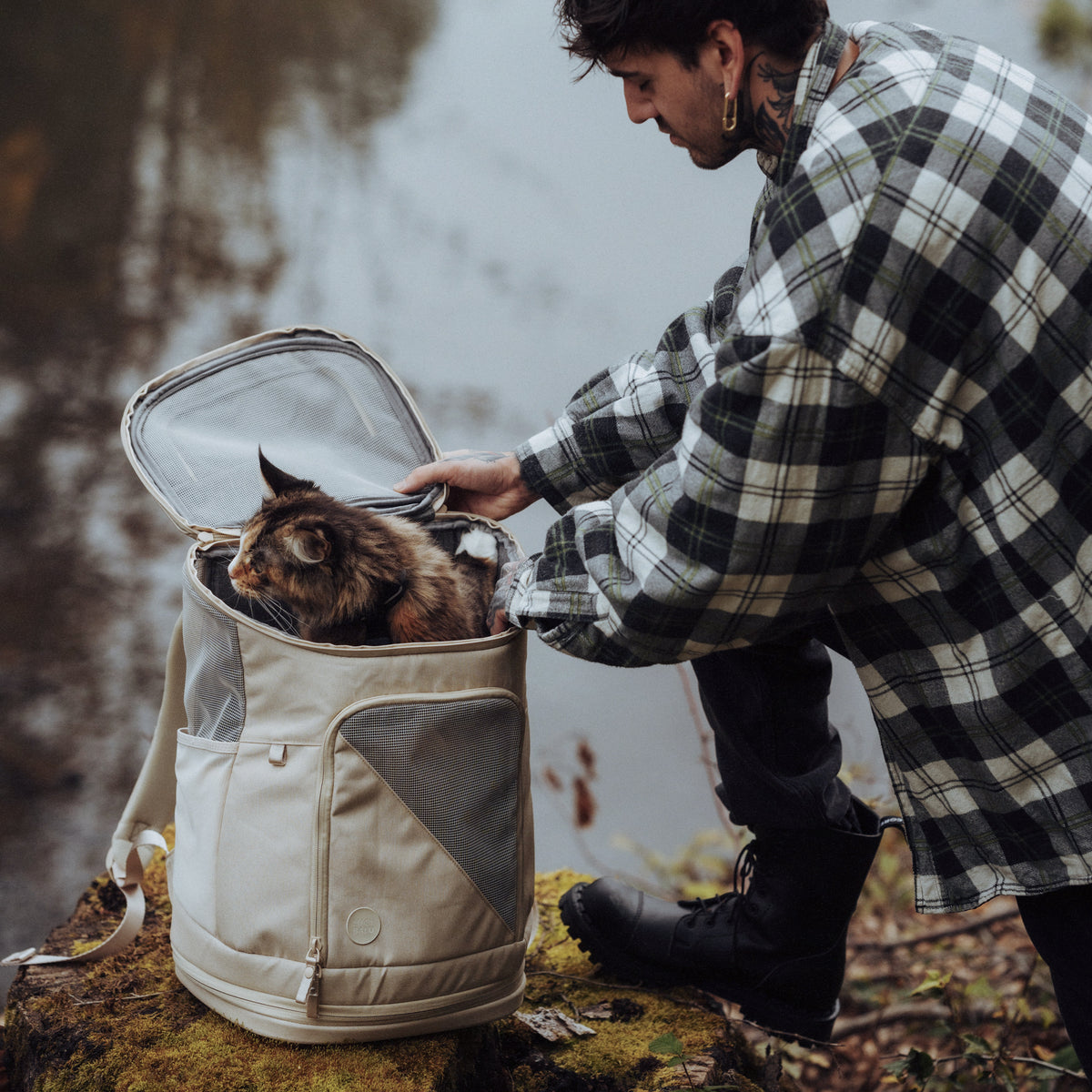 Katzenrucksack beige